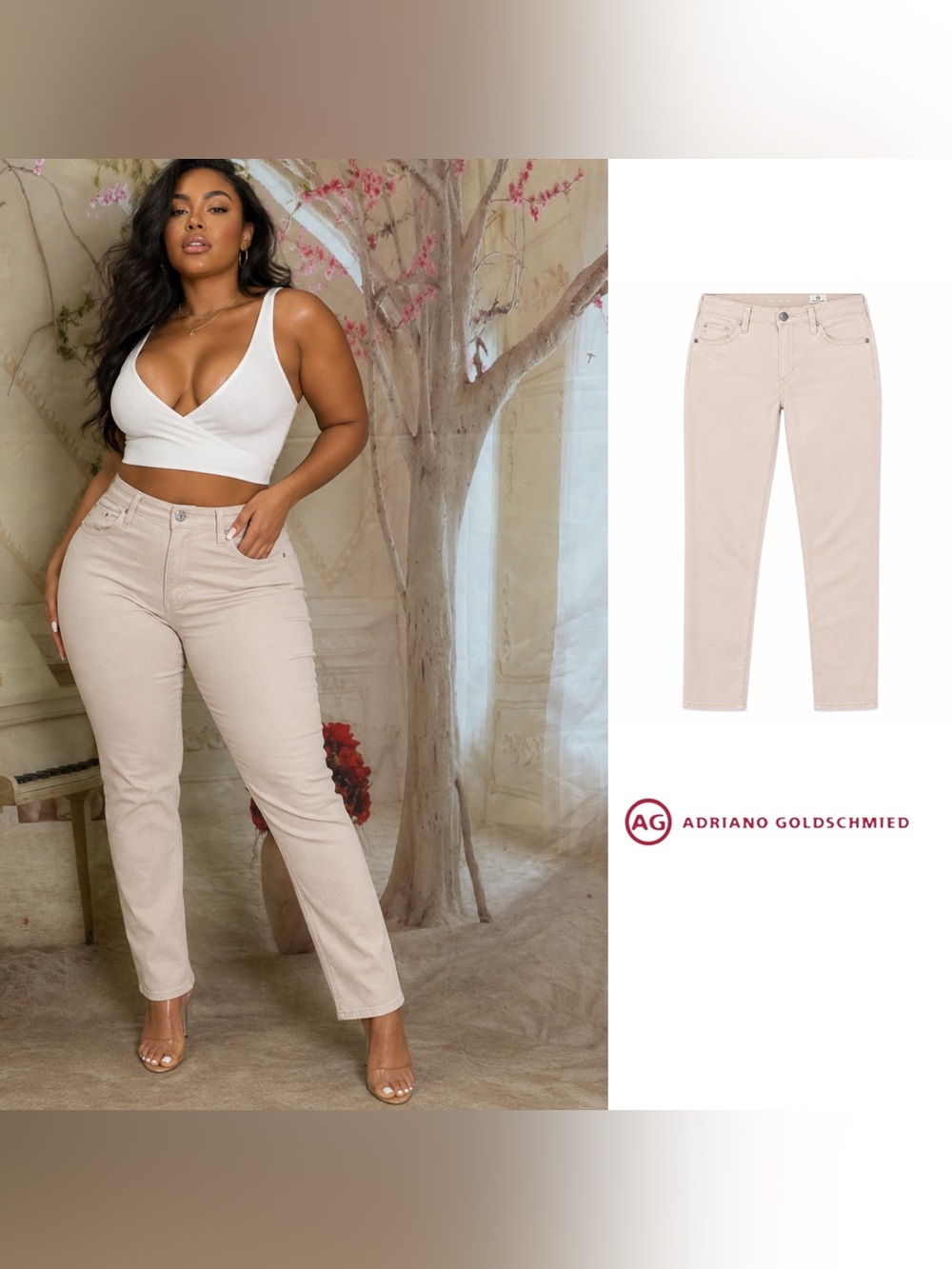 NEW Ag Adriano Goldschmied The Prima Cigarette Crop Jeans in Light Taupe